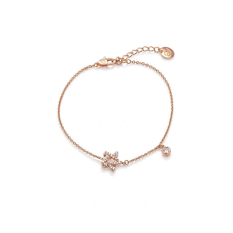 Rose gold star cubic zirconia bracelet with adjustable chain and CZ drop pendant