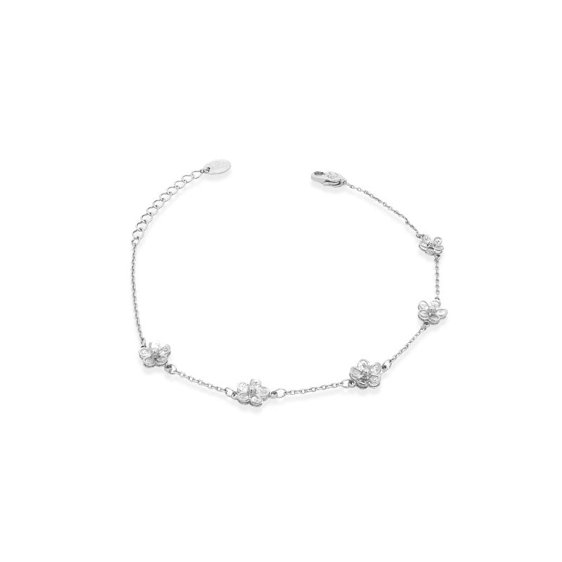 Rhodium Flower Cubic Zirconia Bracelet - CHOMEL