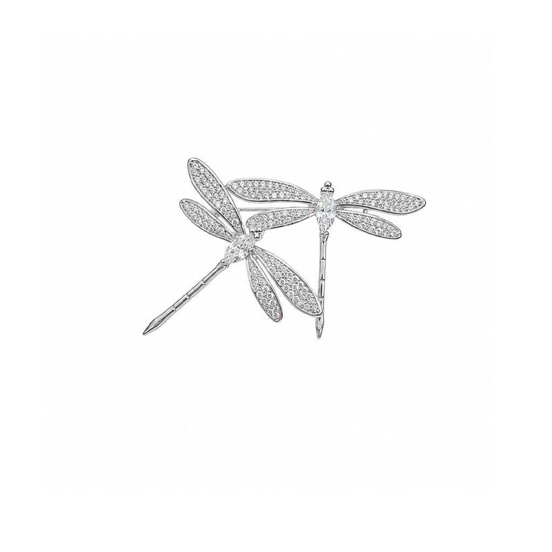 Dragonfly cubic zirconia brooch with rhodium plating and C clasp
