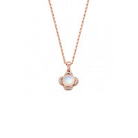 Flower simulated moonstone pendant necklace with rosegold plating and crystal accents