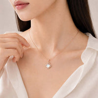Flower simulated moonstone pendant necklace with rosegold plating and delicate floral details
