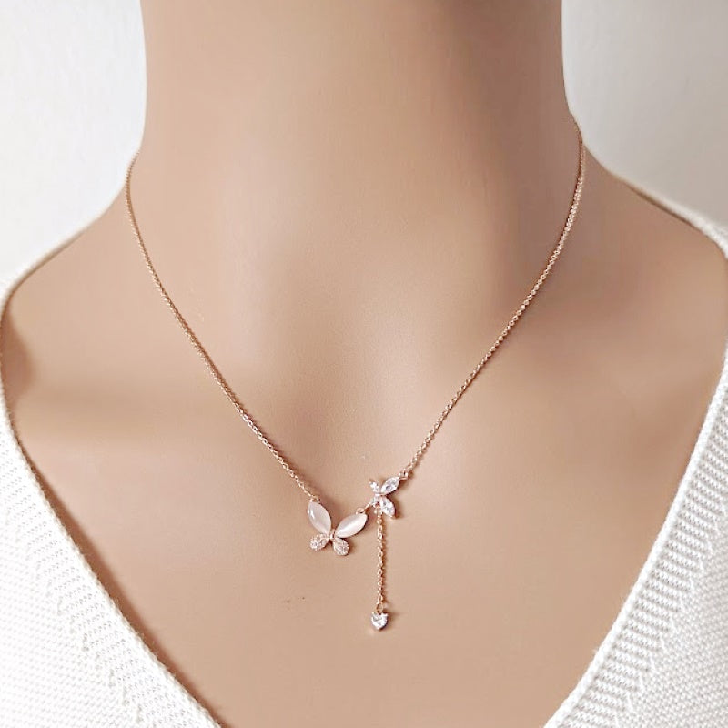 Simulated Moonstone Butterfly Necklace - CHOMEL