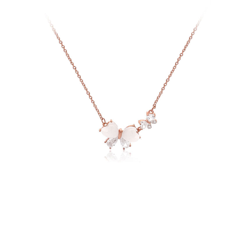 CHOMEL Simulated Moonstone Ribbon Rosegold Necklace