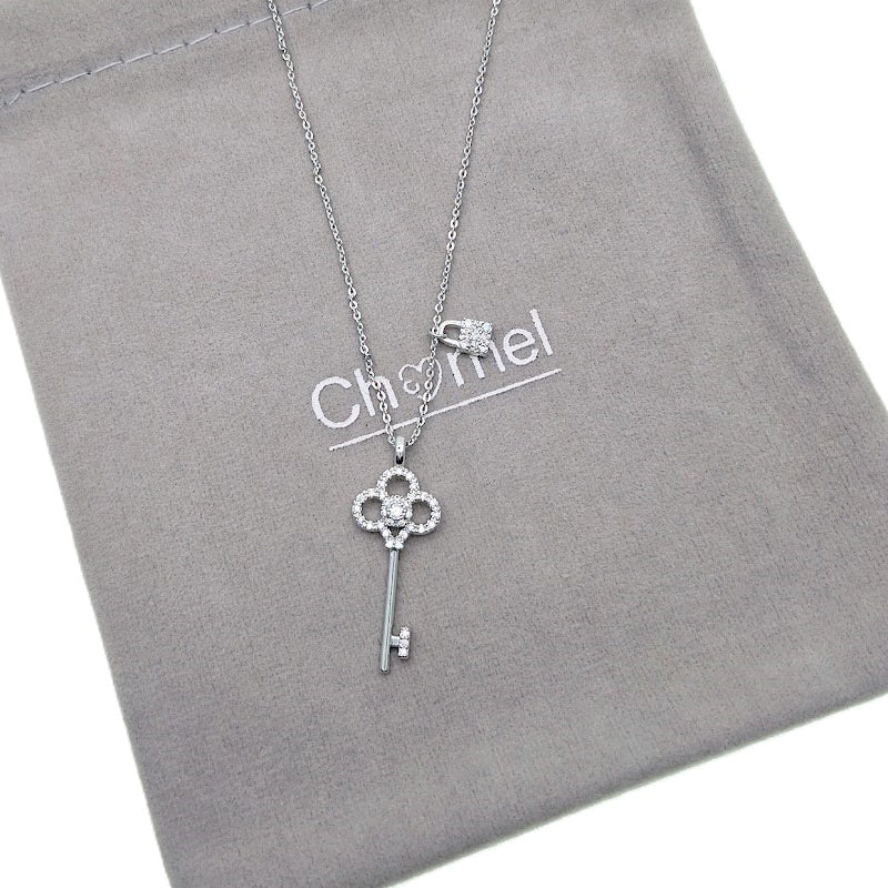 Lock & Key Cubic Zirconia Necklace with rhodium plated pendant on adjustable chain