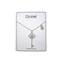 Lock & Key Cubic Zirconia Necklace with rhodium plated pendant and adjustable chain