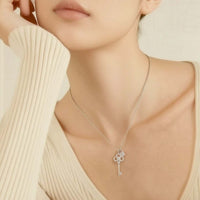 Lock & Key Cubic Zirconia Necklace with rhodium plated pendant and adjustable chain