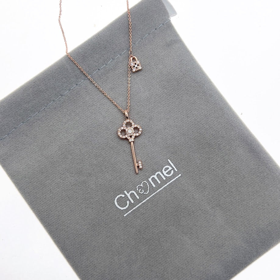 Lock & Key Cubic Zirconia Necklace - CHOMEL