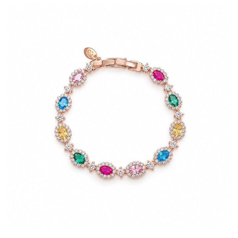 Rosegold plated cubic zirconia tennis bracelet with oval brilliant stones and small stone border