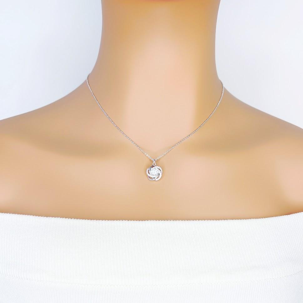 Flower Cubic Zirconia Pendant on Rhodium Necklace