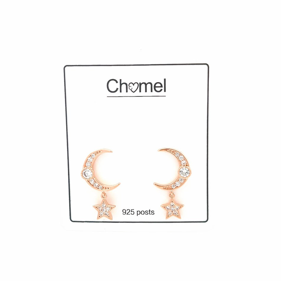 Moon & Star Cubic Zirconia Earrings - CHOMEL