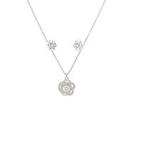 Flower Cubic Zirconia Pendant With Stud Earring Set