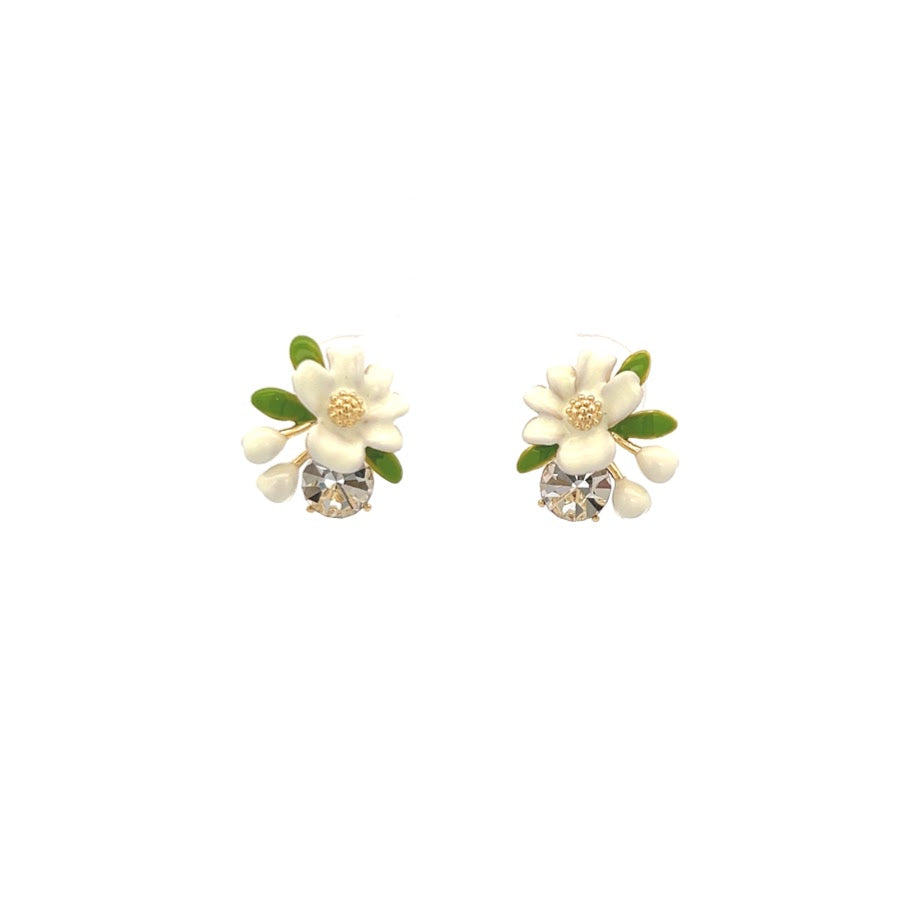 Enamel Flower With Crystal Earrings