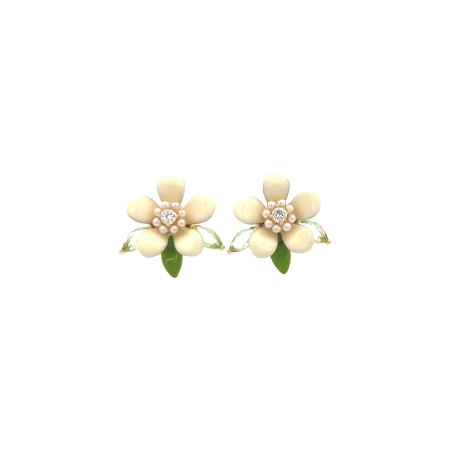 Enamel Flower With Crystal Earrings