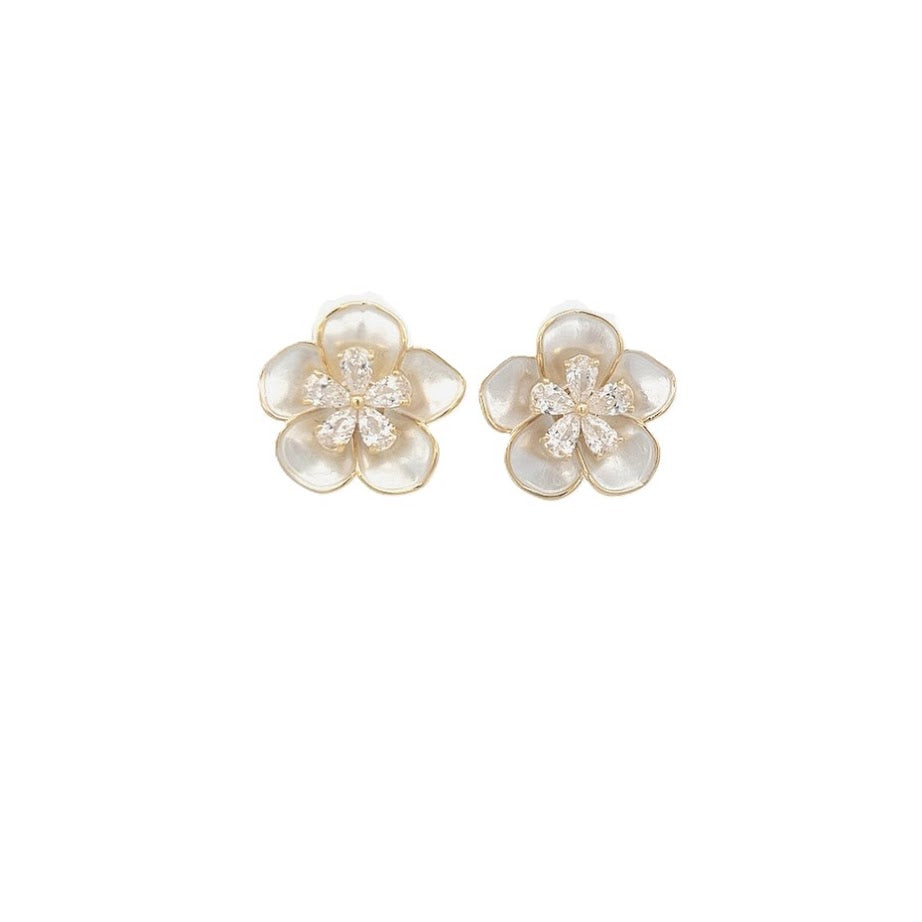 Enamel Flower With Cubic Zirconia Earrings