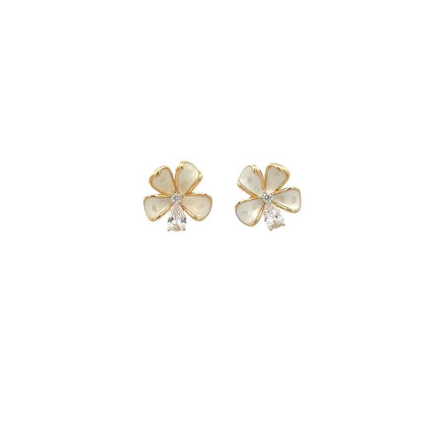 Enamel Flower With Cubic Zirconia Earrings