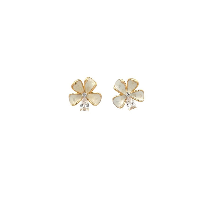 Enamel Flower With Cubic Zirconia Earrings