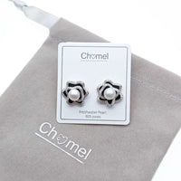 CHOMEL Freshwater Pearl Flower Rhodium Stud Earrings