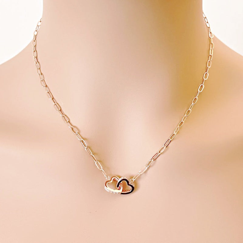 Heart Interlocking Cubic Zirconia Necklace - CHOMEL