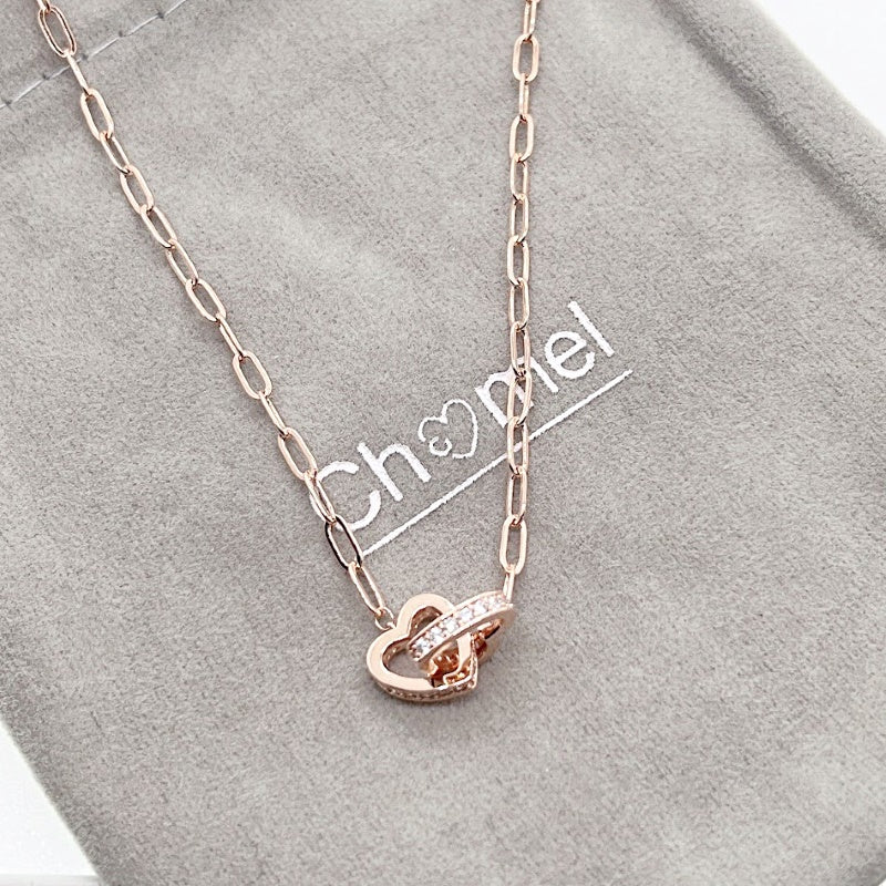 Heart Interlocking Cubic Zirconia Necklace - CHOMEL