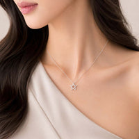 Star cubic zirconia pendant necklace with rhodium plated chain and adjustable length