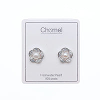 CHOMEL Freshwater Pearl Flower Rhodium Earrings