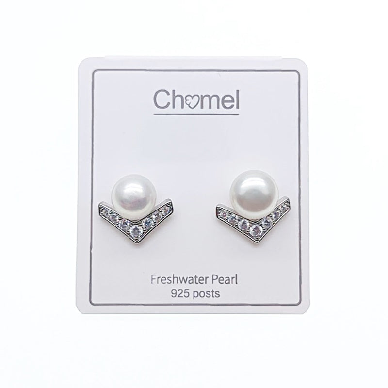 CHOMEL Freshwater Pearl Rhodium Stud Earrings