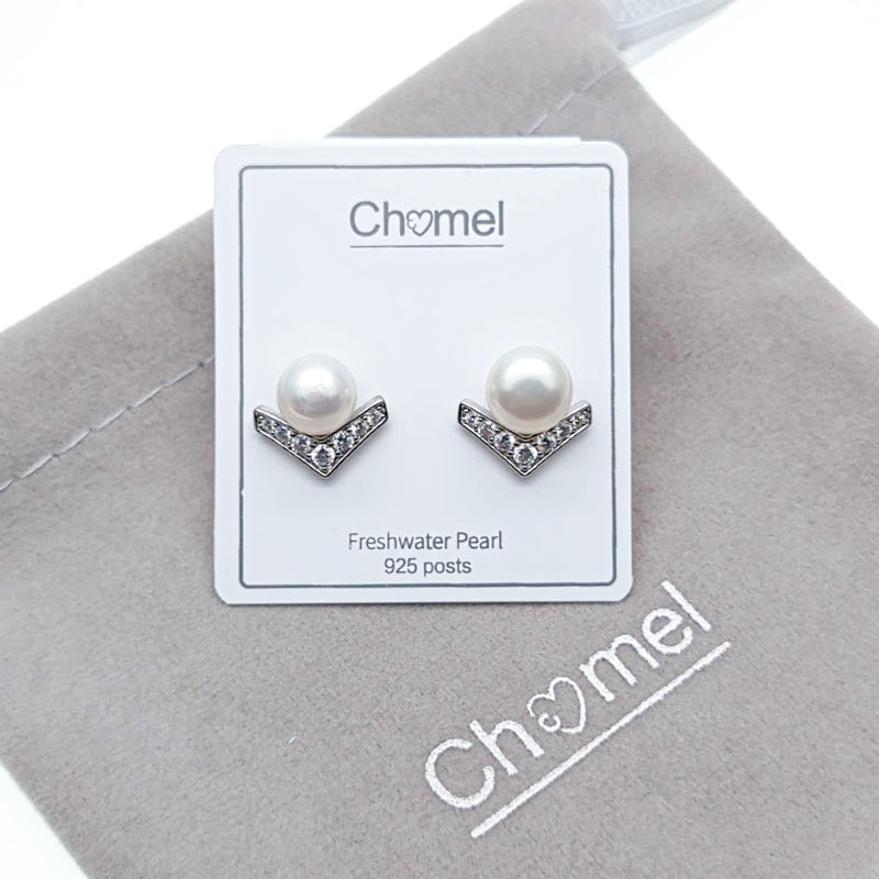 CHOMEL Freshwater Pearl Rhodium Stud Earrings
