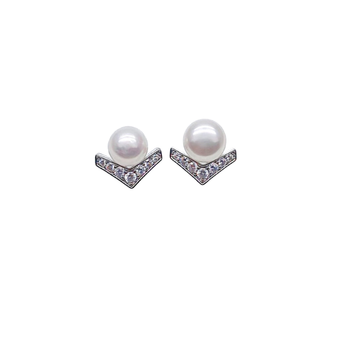 CHOMEL Freshwater Pearl Rhodium Stud Earrings