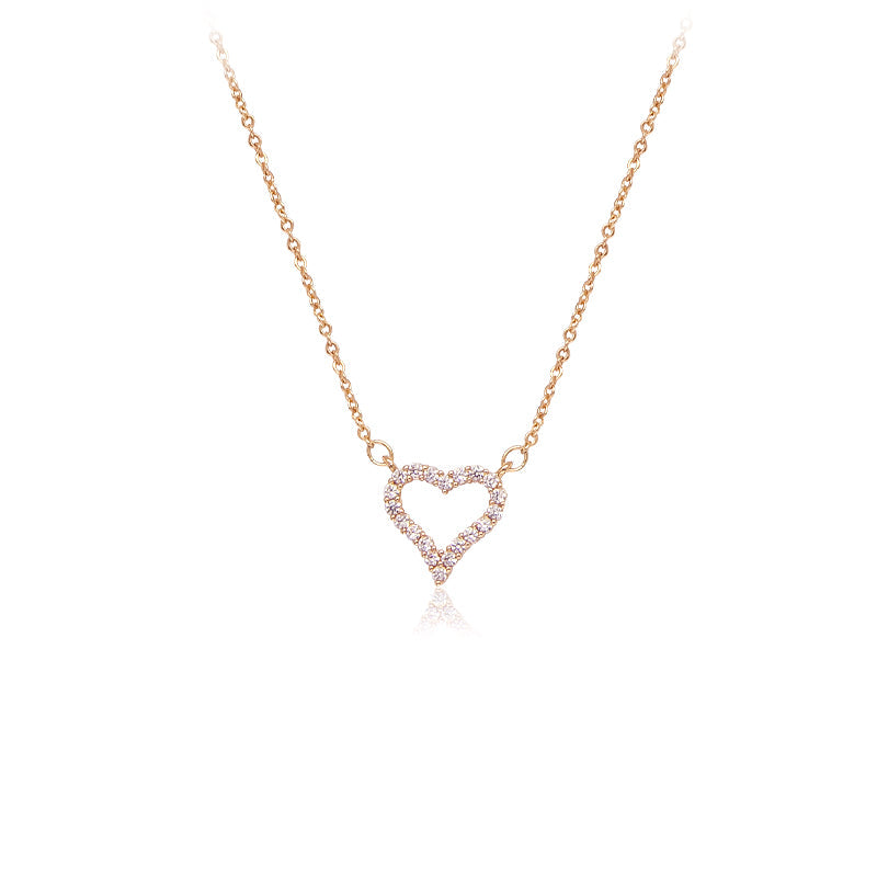 Heart cubic zirconia pendant necklace rose gold plated 40cm chain spring clasp