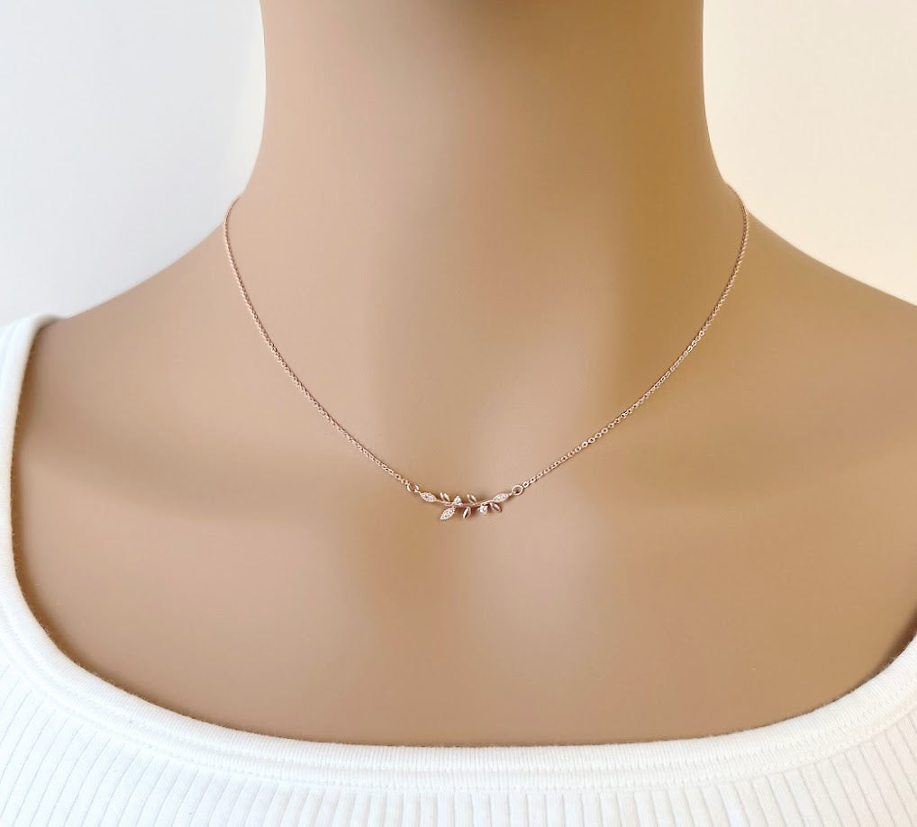 Leaf Cubic Zirconia Necklace - CHOMEL