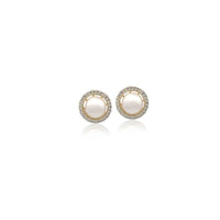 Gold plated Freshwater Pearl & Cubic Zirconia stud earrings with 7mm pearls and cubic zirconia rims