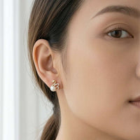 Freshwater pearl and cubic zirconia gold plated stud earrings with post backings