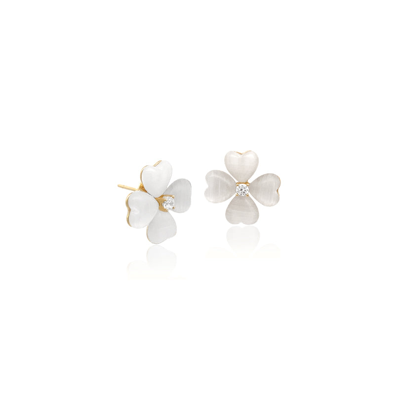 Clover Heart Simulated Moonstone Earrings - CHOMEL