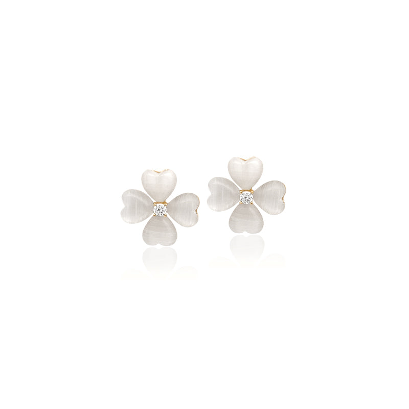 Clover Heart Simulated Moonstone Earrings - CHOMEL