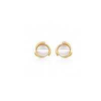 Simulated moonstone earrings with gold plated swirls and hypoallergenic posts for elegant wear