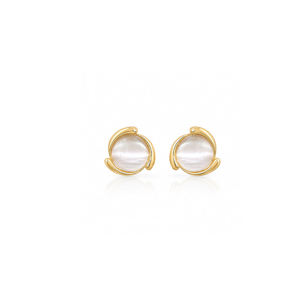 Simulated moonstone earrings with gold plated swirls and hypoallergenic posts for elegant wear