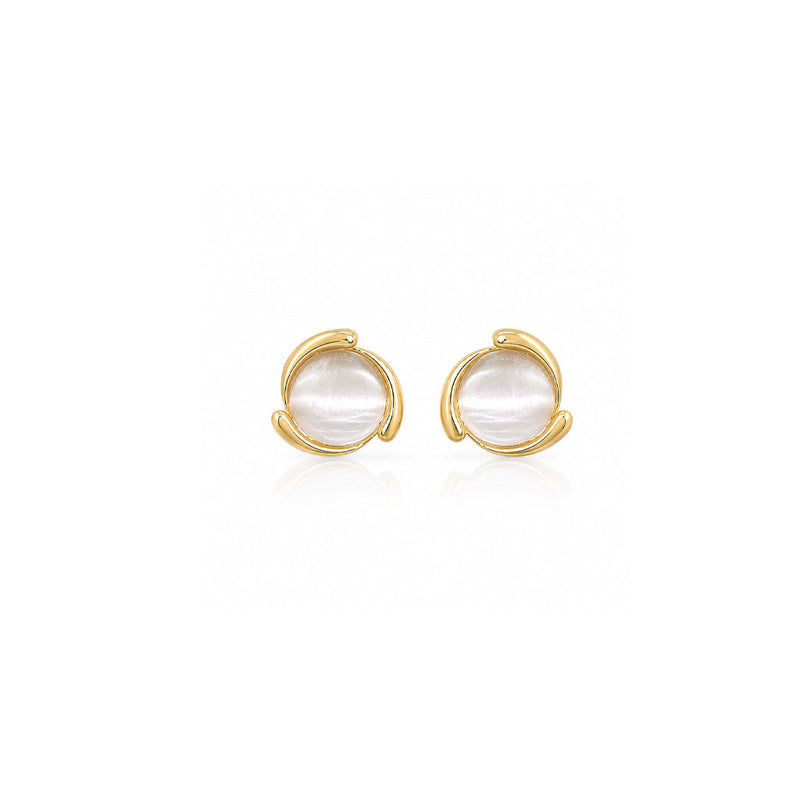 Simulated moonstone earrings with gold plated swirls and hypoallergenic posts for elegant wear