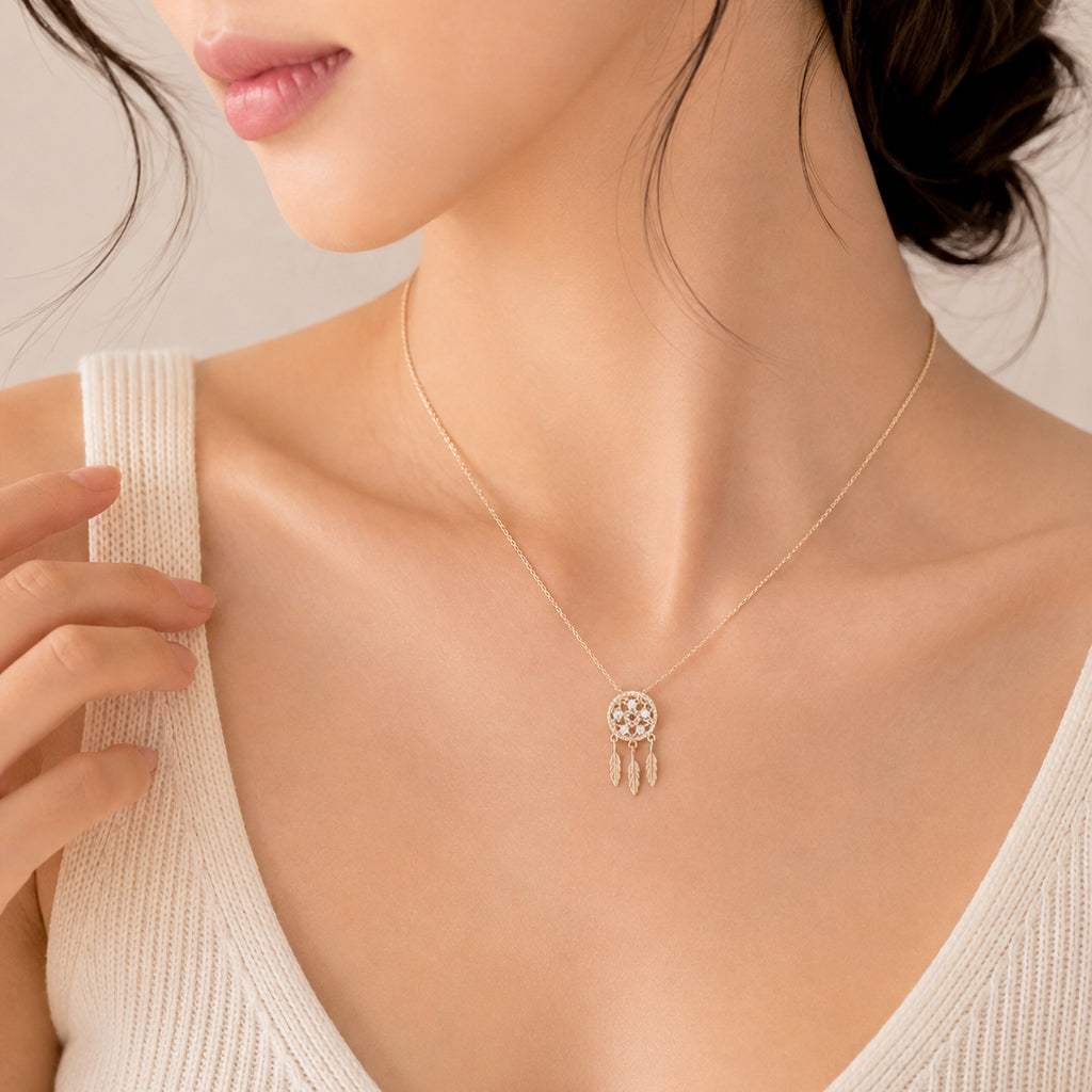 Dream Catcher Cubic Zirconia Necklace with rosegold finish and adjustable chain