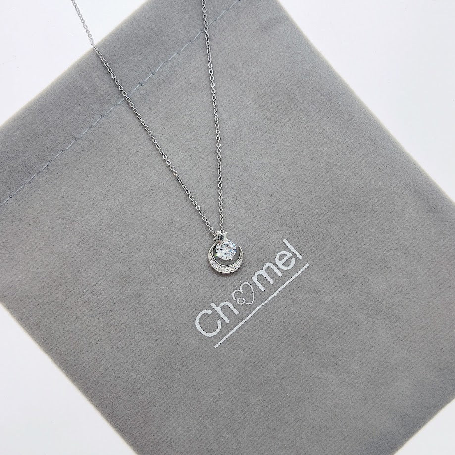 Moon & Star Cubic Zirconia Necklace - CHOMEL