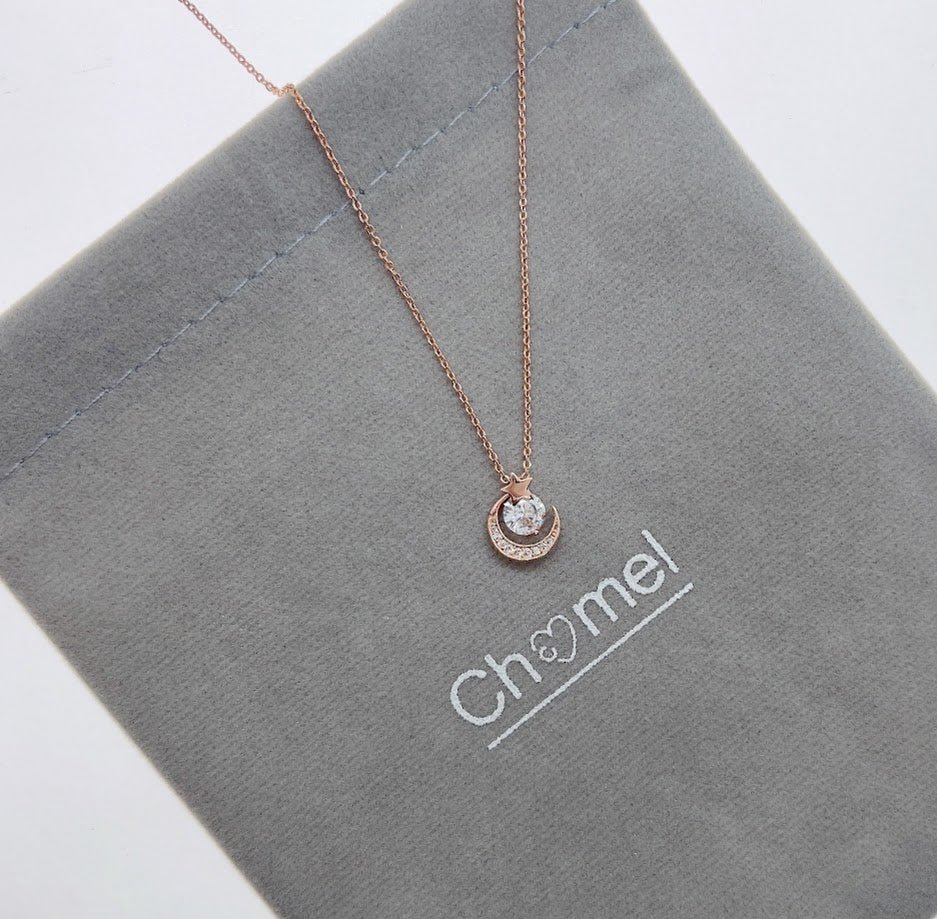 Moon & Star Cubic Zirconia Necklace - CHOMEL
