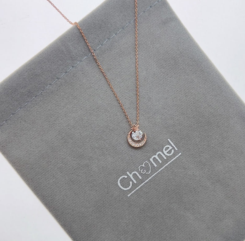 Moon & Star Cubic Zirconia Necklace - CHOMEL