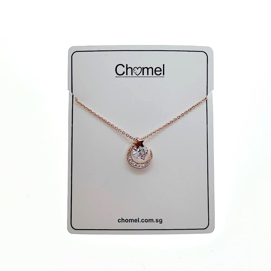 Moon & Star Cubic Zirconia Necklace - CHOMEL