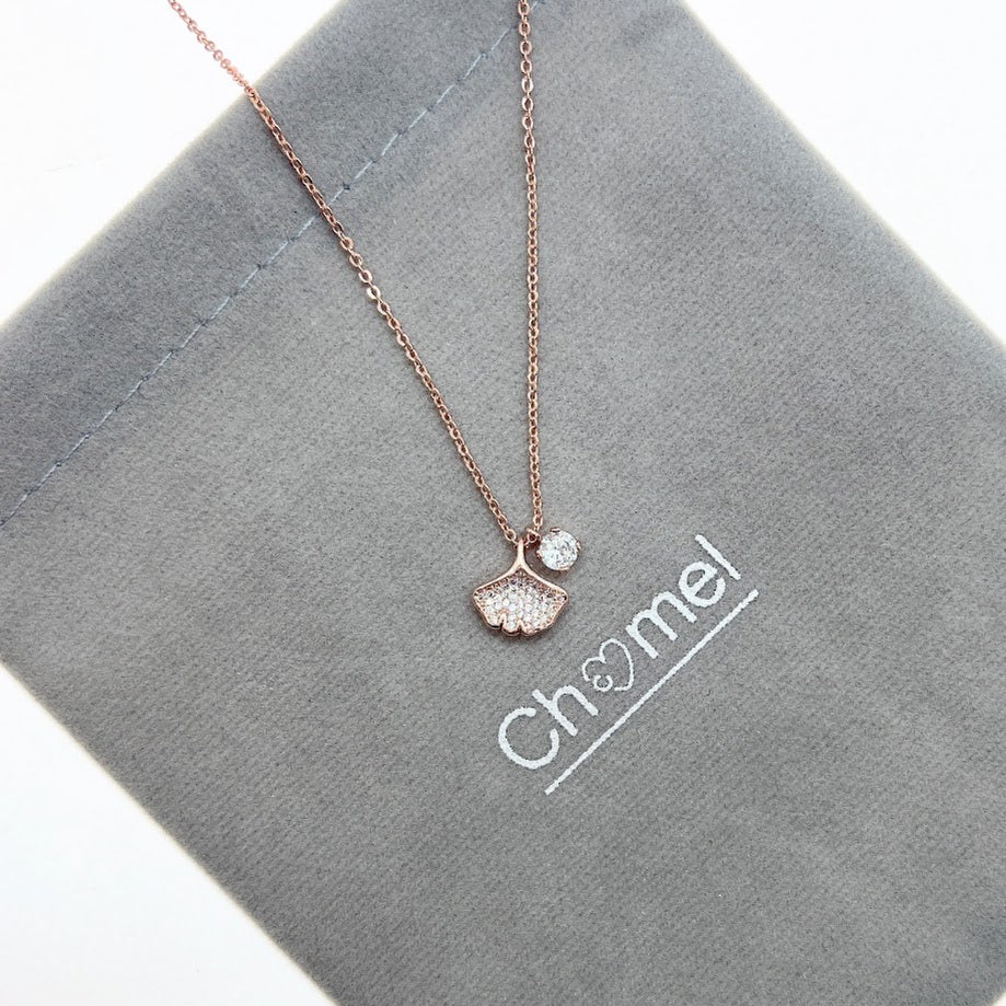 Gingko Leaf Cubic Zirconia Necklace - CHOMEL