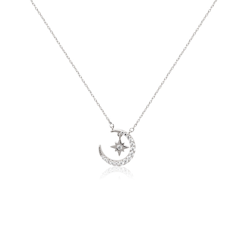Moon & Star Cubic Zirconia Necklace - CHOMEL
