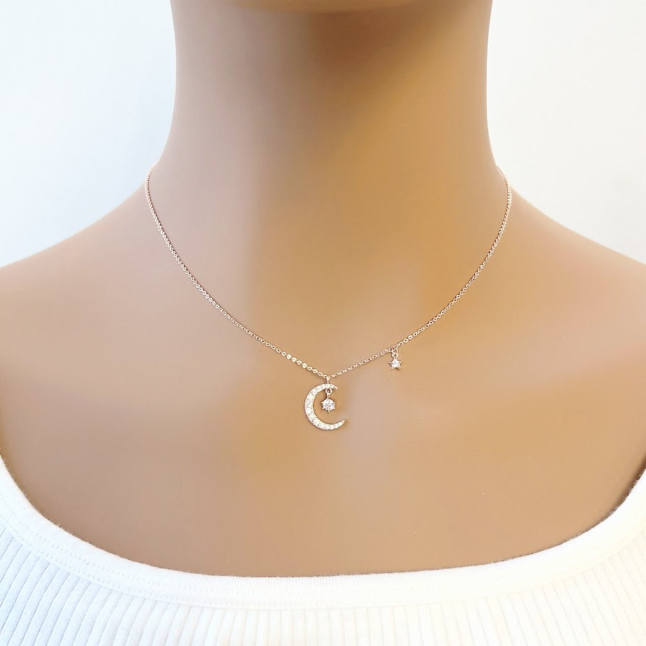 Moon Star Cubic Zirconia Necklace