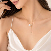 Rose gold Butterfly Cubic Zirconia Necklace with butterfly pendant and tassel drop