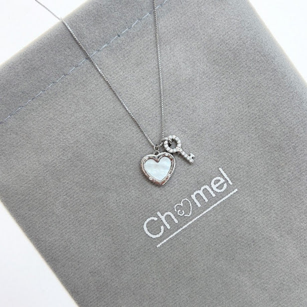 Heart & Key Mother of Pearl Necklace - CHOMEL