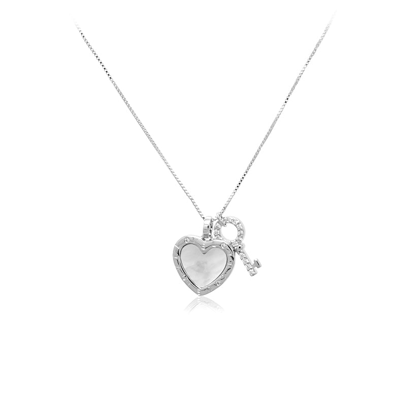 Heart & Key Mother of Pearl Necklace - CHOMEL
