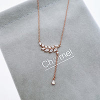 Cubic Zirconia Leaf Necklace - CHOMEL