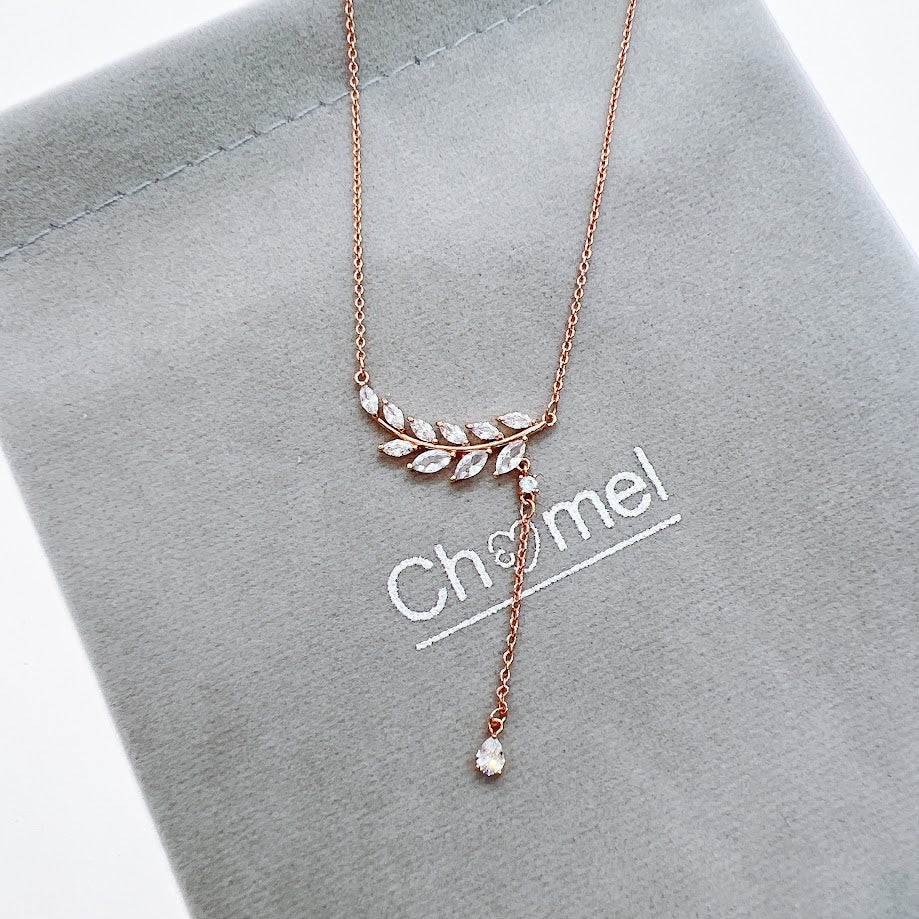 Cubic Zirconia Leaf Necklace - CHOMEL